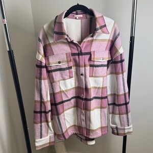 Plaid Pink and White Women's Bailey Rose Jacket Shacket Fall Size Large